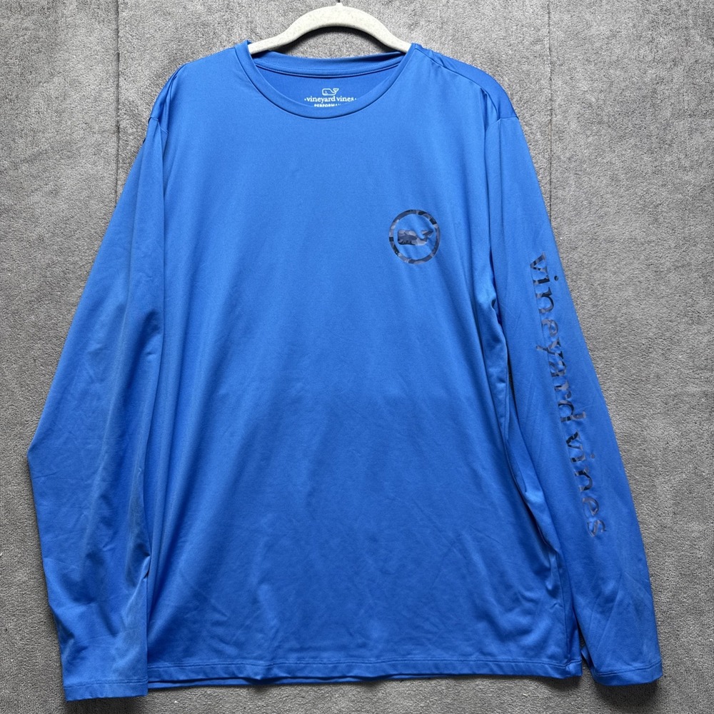 Vineyard Vines Harbor Performance Shirt Mens M Blue Camo Whale Logo Long Sleeve
